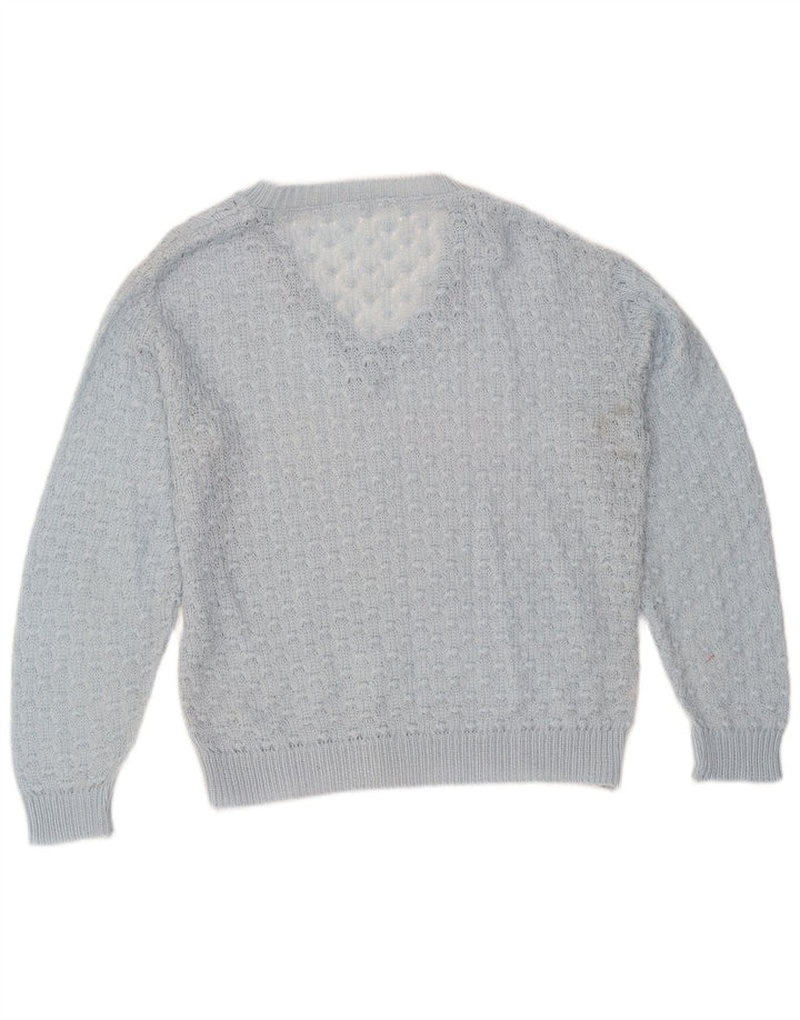 Vintage mujer V-cuello jumper suéter Reino Unido 14 azul medio