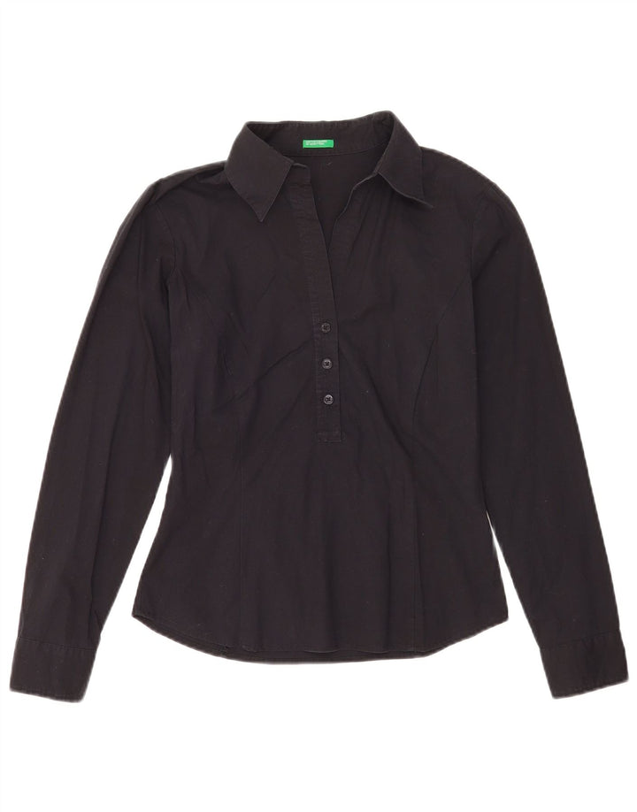 Benetton Camisa Tipo Jersey Mujer UK 40 Small Algodón Negro