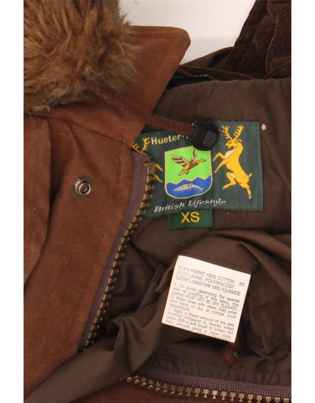 HUNTER Abrigo tipo capa de algodón encerado con capucha de caza para hombre UK 34 XS Algodón marrón