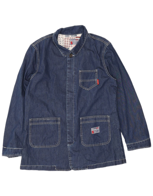 Vintage hombres chaqueta de mezclilla Reino Unido 44 2XL azul
