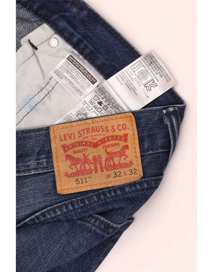 Levi's Mens 511 Vaqueros cónicos delgados desgastados W32 L32 Algodón azul