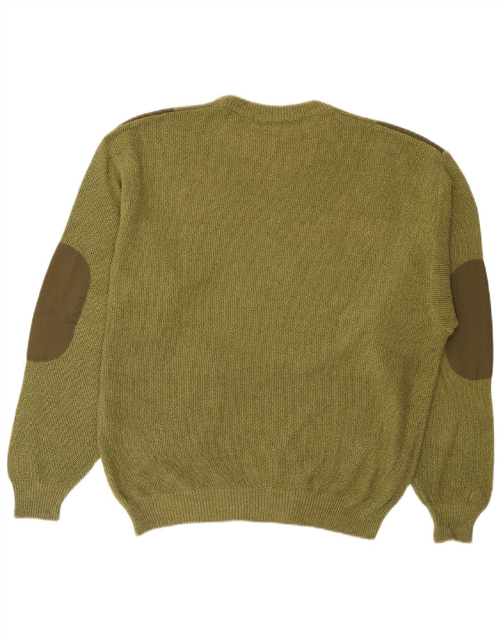 Vintage hombres cuello redondo jersey suéter medio caqui colorblock algodón