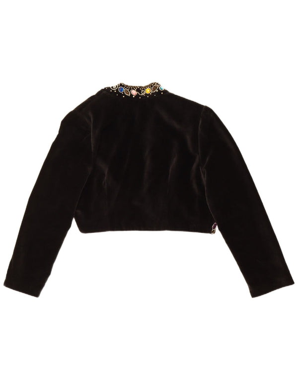 Vintage mujer terciopelo chaqueta bolero Reino Unido 14 algodón negro grande