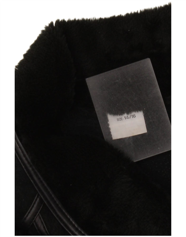 Vintage mujer shearling chaqueta Reino Unido 14/16 cuero negro grande