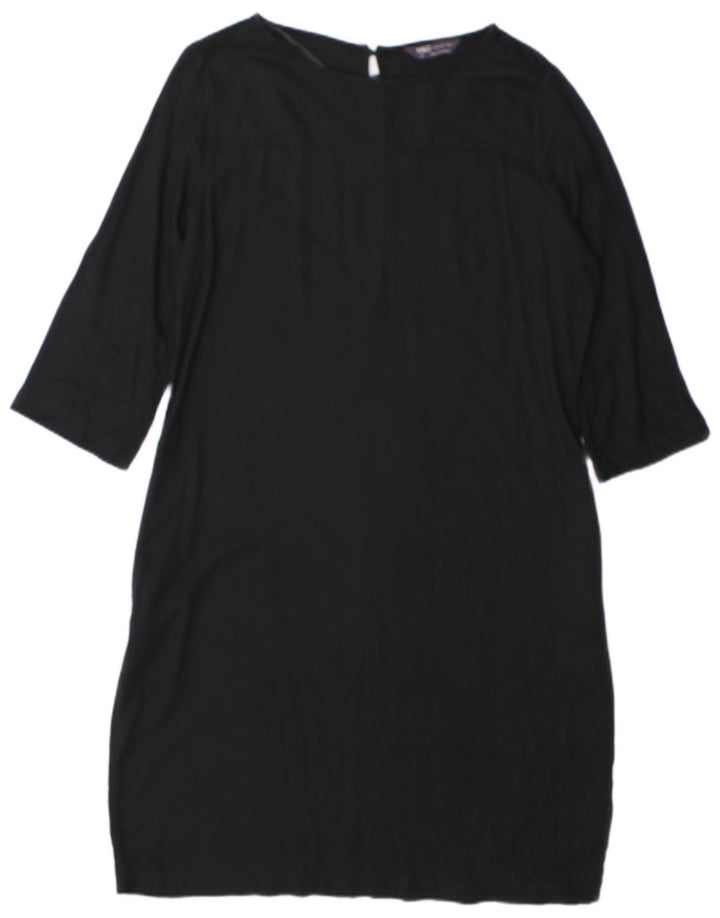 Marks & Spencer Vestido recto de manga 3/4 para mujer UK 42 Viscosa negra mediana