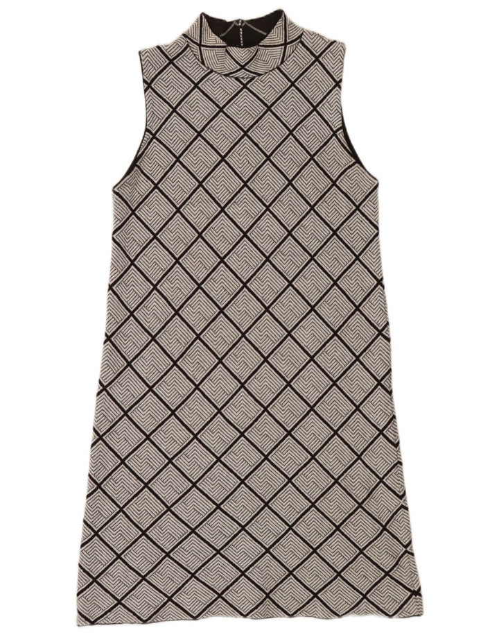 Zara Vestido recto sin mangas para mujer UK 44 Grande Gris Geométrico