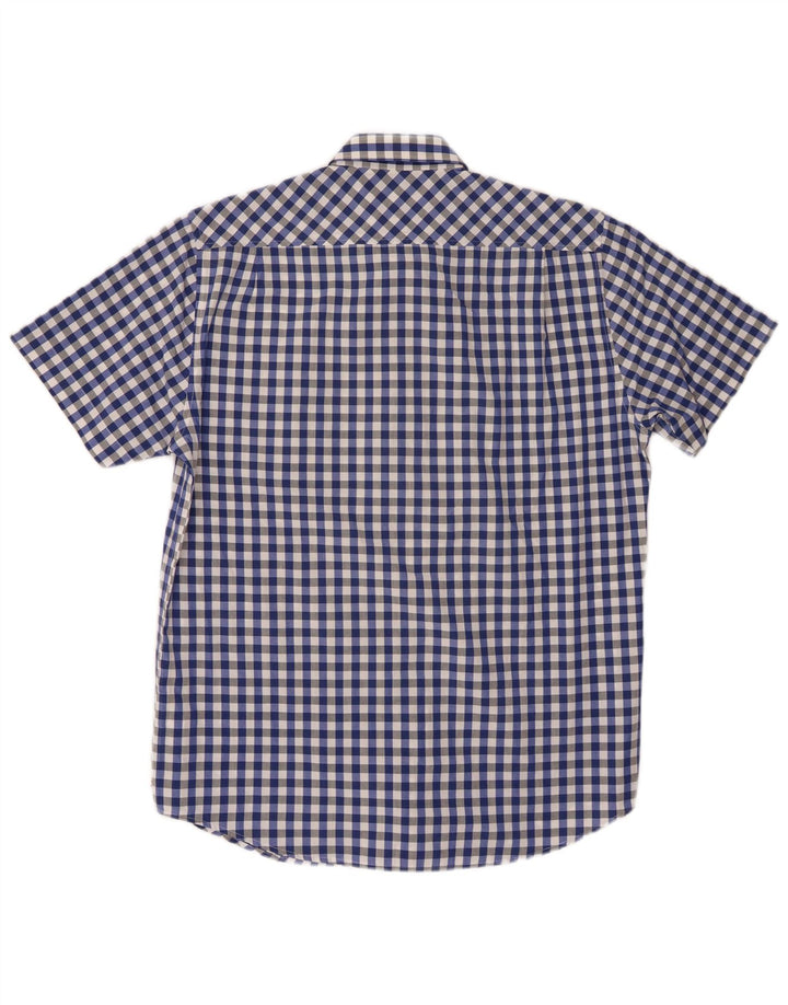 Camisa Pierre Cardin Hombre Manga Corta Algodón Vichy Azul Medio