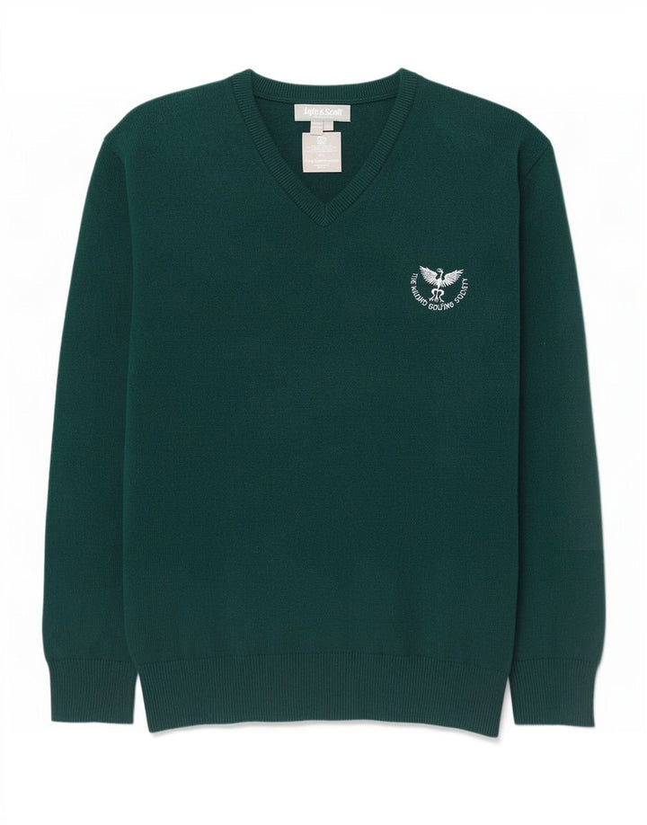 Lyle & Scott Jersey con cuello en V para hombre, talla 2XL, lana verde
