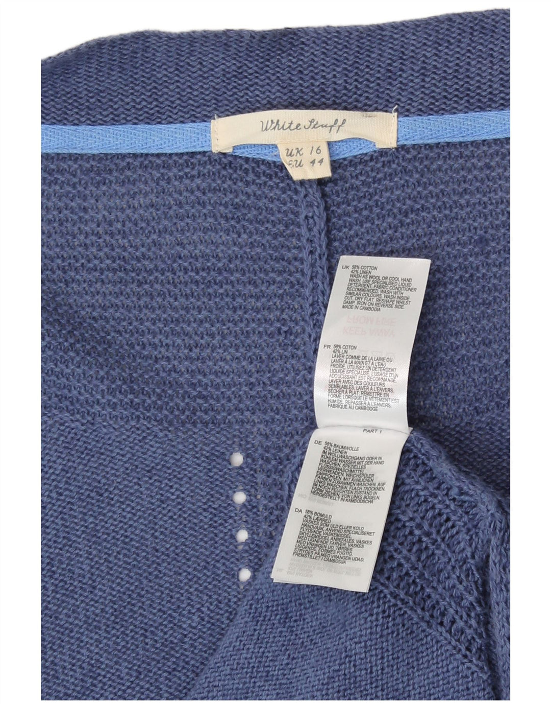 Cárdigan abierto para mujer de White Stuff, talla grande, algodón azul
