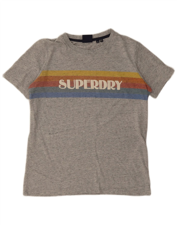 Superdry Camiseta con gráfico extragrande para mujer, talla 40, talla pequeña, color gris moteado