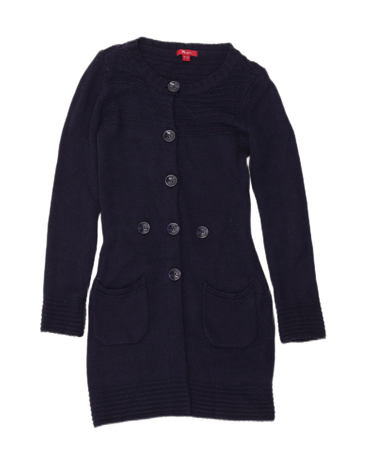 MONSOON Suéter tipo cárdigan largo para mujer UK 8 Small Azul marino Acrílico