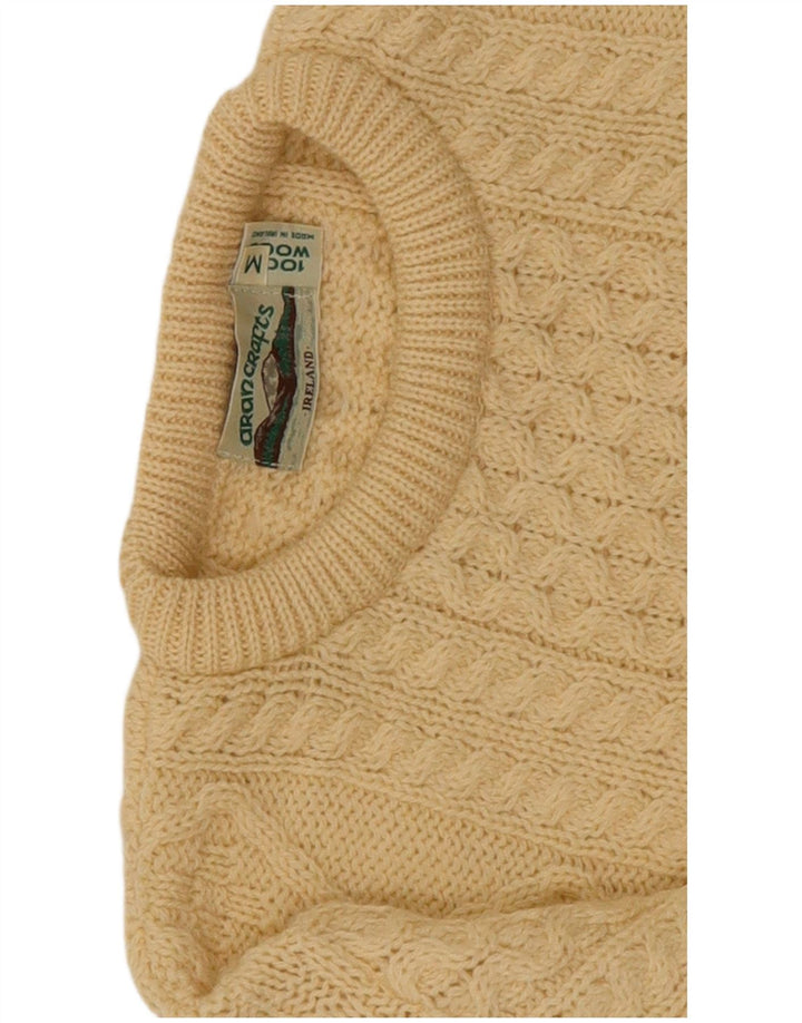 arancrafts Jersey de cuello redondo para hombre de lana beige medio