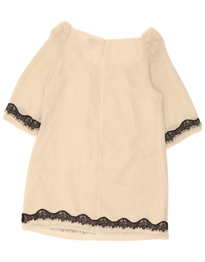 Lipsy Vestido recto de manga 3/4 para mujer UK 44 Mediano Blanco Roto Poliéster