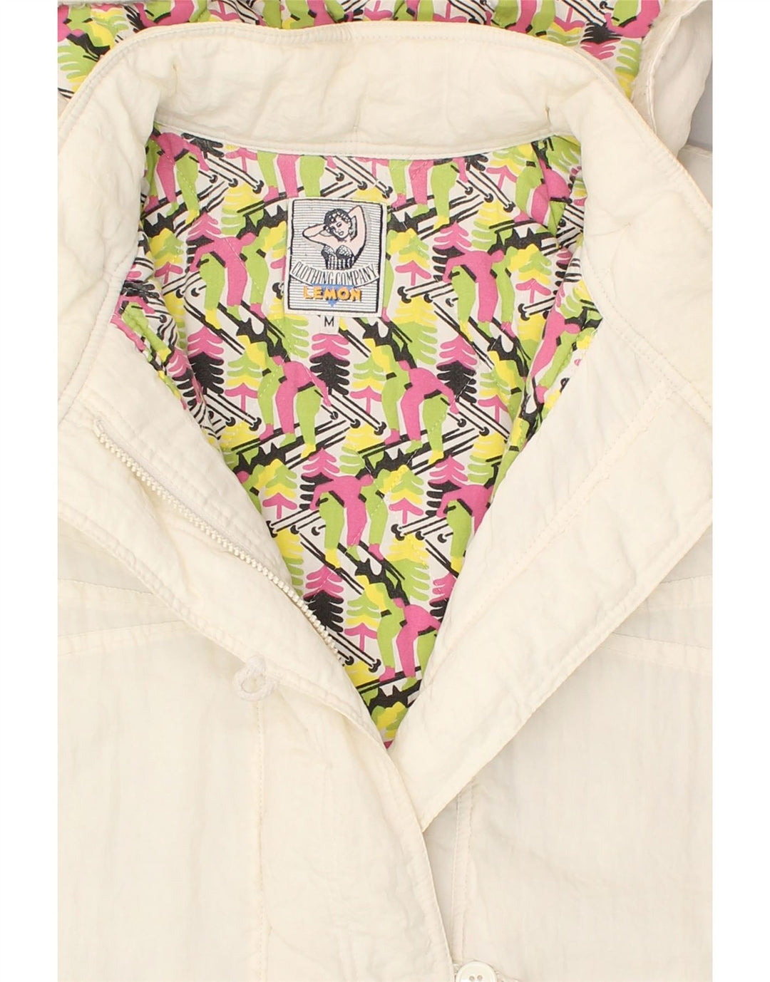 VINTAGE Chaqueta cortavientos con capucha para mujer Reino Unido 14 Poliamida blanca mediana