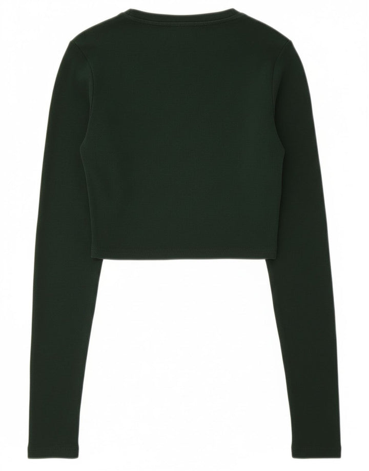 Zara Mujer Crop Top De Manga Larga UK 42 Verde Medio