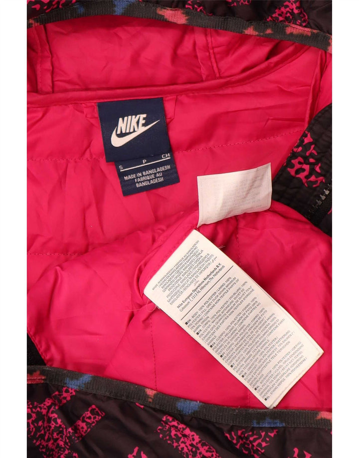 Nike Chaqueta acolchada con capucha gráfica para mujer UK 10 Small Pink Geométrico