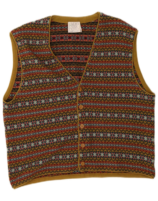 Vintage hombres sin mangas Cardigan suéter medio multicolor Fair Isle