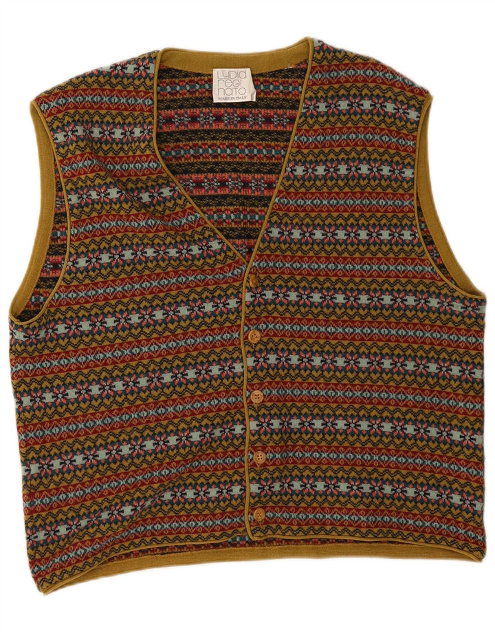 Vintage hombres sin mangas Cardigan suéter medio multicolor Fair Isle