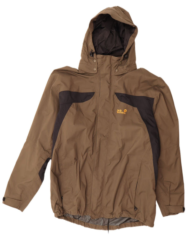 Jack Wolfskin Chaqueta impermeable con capucha para hombre UK 48 2XL Marrón Colorblock Poliamida