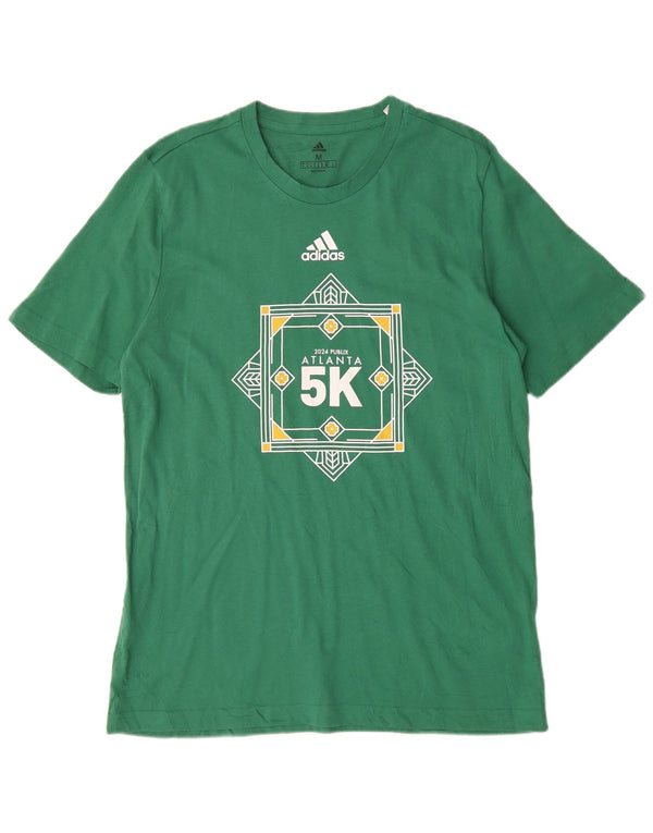 Adidas Hombre Camiseta Gráfica Top Algodón Verde Medio