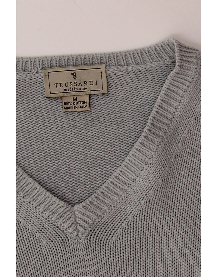 TRUSSARDI Jersey con cuello en V para hombre de algodón gris medio