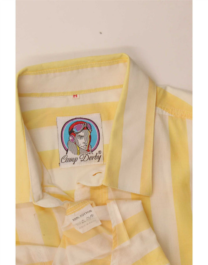 Camisa vintage de manga corta para hombre de algodón a rayas de color amarillo medio