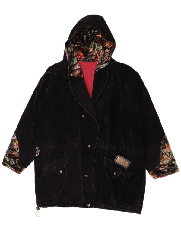 Vintage mujer oversized chaqueta parka con capucha Reino Unido 14 grande negro floral