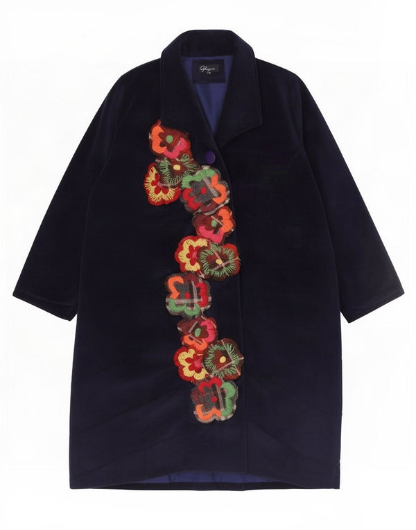 Ghungroo Abrigo de terciopelo para mujer Talla única Algodón floral azul marino