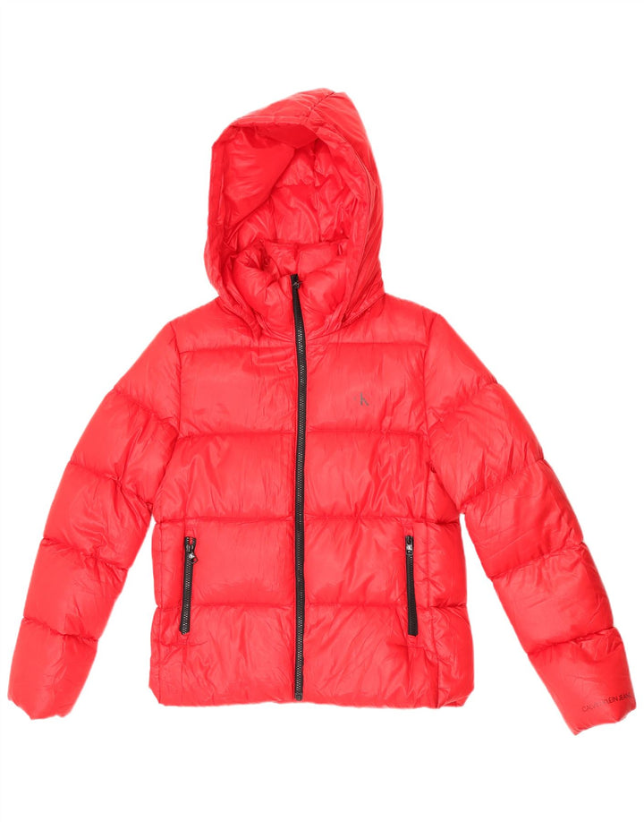 Calvin Klein Jeans Chaqueta acolchada con capucha para mujer UK 14 Poliéster rojo mediano