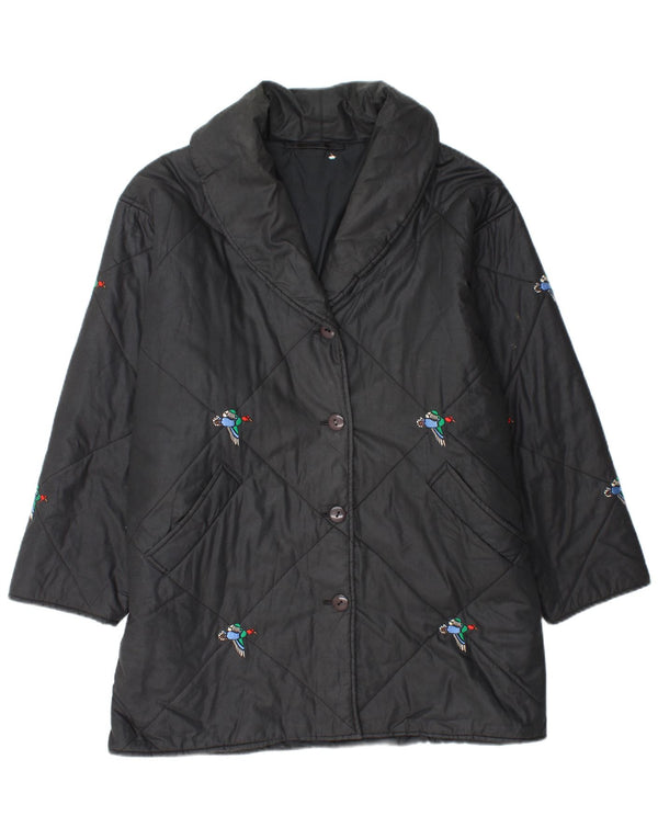 VINTAGE Abrigo cortavientos holgado para mujer Reino Unido 20 2XL Estampado animal negro