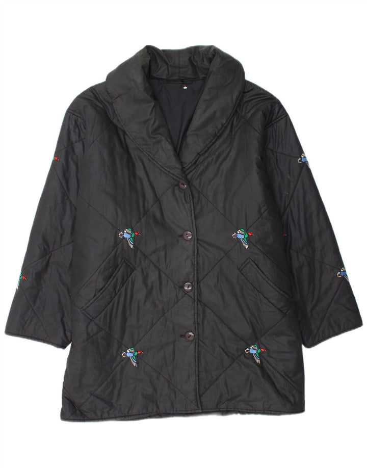 VINTAGE Abrigo cortavientos holgado para mujer Reino Unido 20 2XL Estampado animal negro