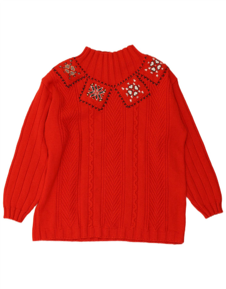 ELLA Suéter tipo jersey con cuello alto para mujer Reino Unido 16 Grande Lana Fair Isle roja