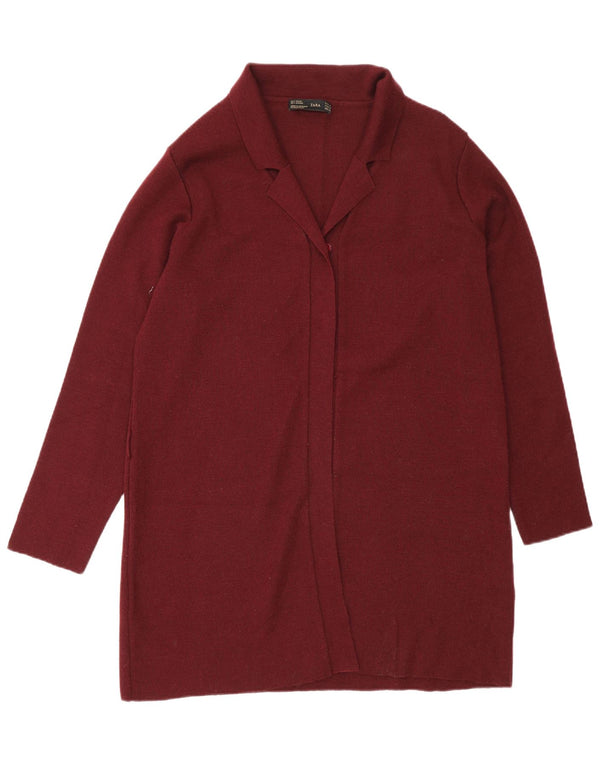 Zara Mujer Longline Cardigan Suéter UK 46 Grande Lana Borgoña