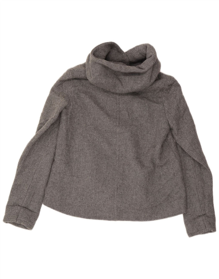 Zara Mujer Chaqueta Bomber Con Capucha UK 10 Small Gris Lana