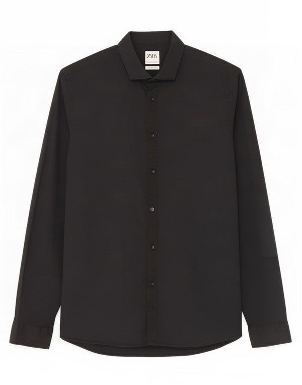 Zara Hombre Camisa Super Slim Fit Grande Algodón Negro