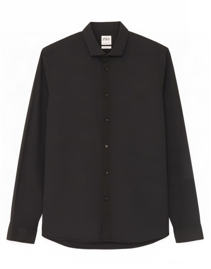 Zara Hombre Camisa Super Slim Fit Grande Algodón Negro