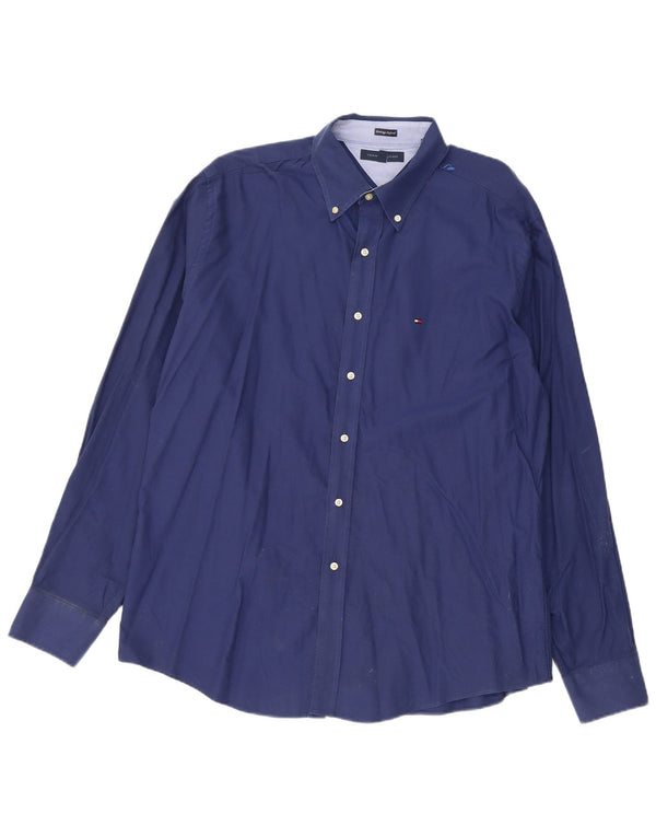 Tommy Hilfiger Camisa Slim Fit para hombre Talla 17 1/2 XL Algodón azul marino