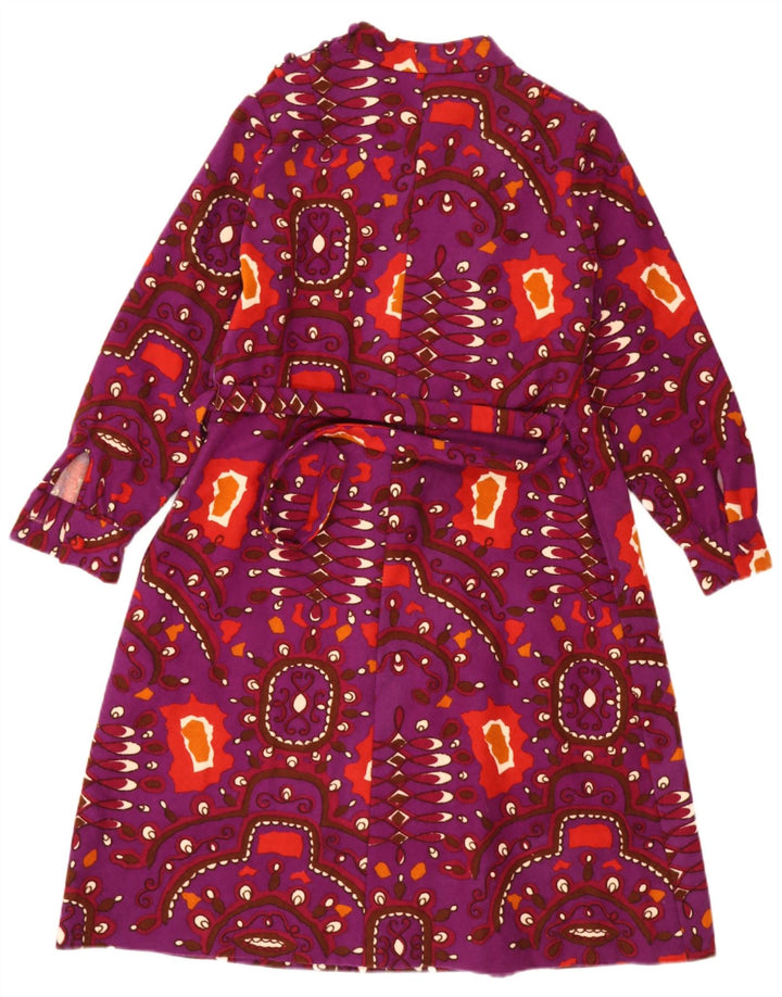 Vintage mujer patrón abstracto A-Line vestido Reino Unido 12 medio púrpura