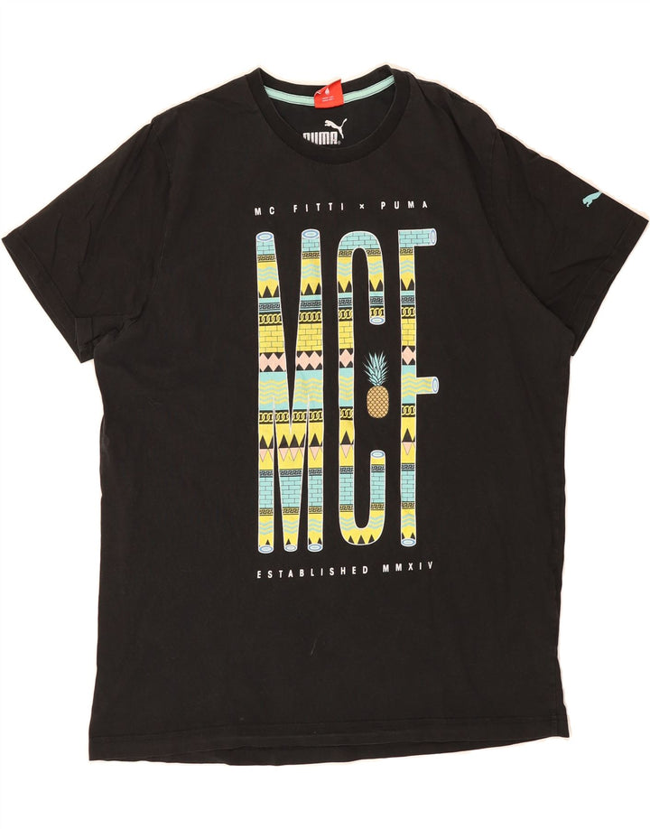 PUMA Mens Graphic T-Shirt Top XL Black Vintage Puma and Second-Hand Puma from Messina Hembry 