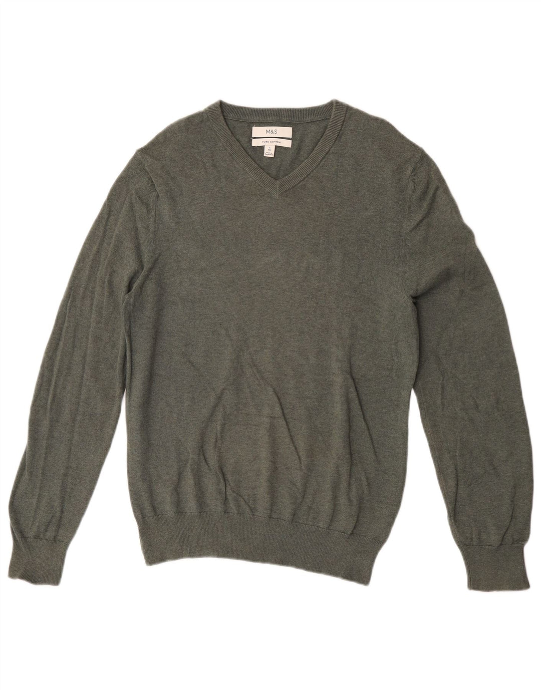 Marks & Spencer Suéter con Cuello en V para Hombre Pequeño Algodón Caqui