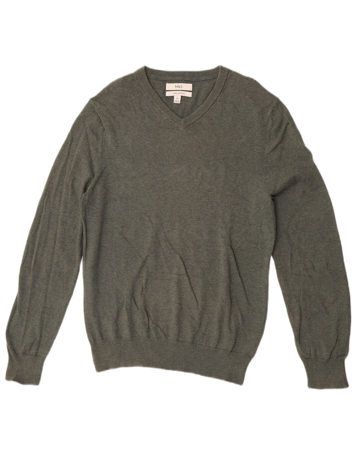 Marks & Spencer Suéter con Cuello en V para Hombre Pequeño Algodón Caqui
