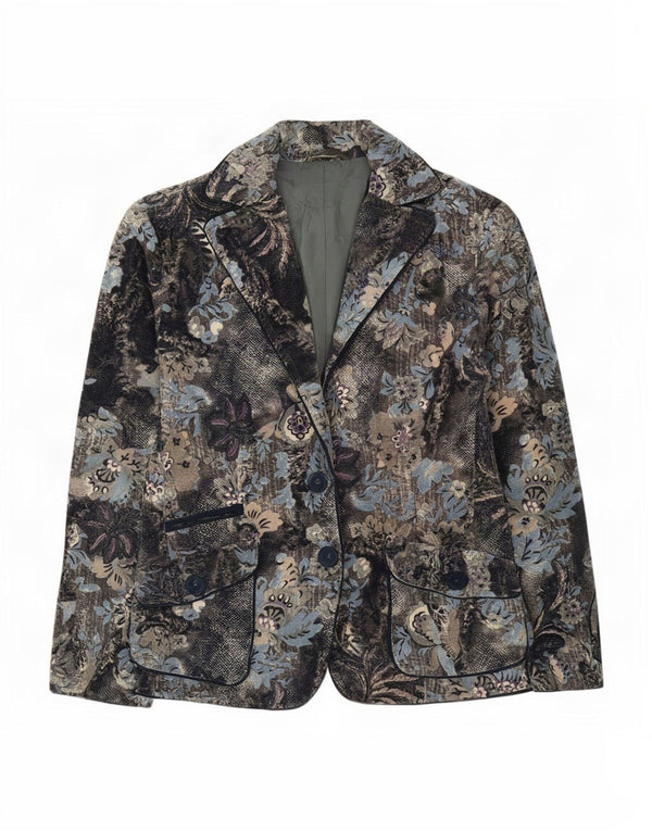 Vintage mujer 2 botones Blazer chaqueta Reino Unido 16 grande azul marino floral algodón