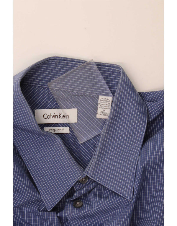 Calvin Klein Camisa de corte regular para hombre Talla 17 XL Algodón a cuadros azul marino