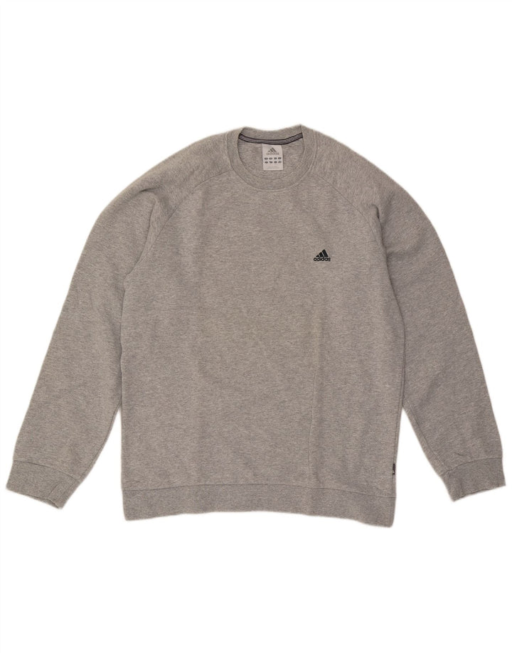 Adidas Hombre Sudadera Jumper Grande Gris Moteado Algodón