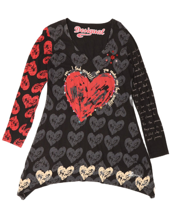 Desigual Vestido Túnica De Manga Larga Gráfico para Mujer UK 44 Medium Black Heart