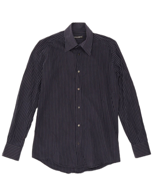 Dolce & Gabbana Camisa para hombre Talla 40 15 3/4 Mediana Azul marino Raya diplomática