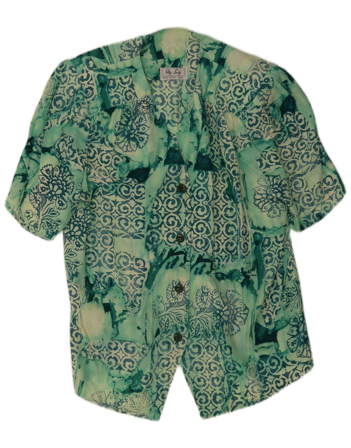 Vintage mujer camisa de manga corta blusa Reino Unido 14 patchwork verde medio