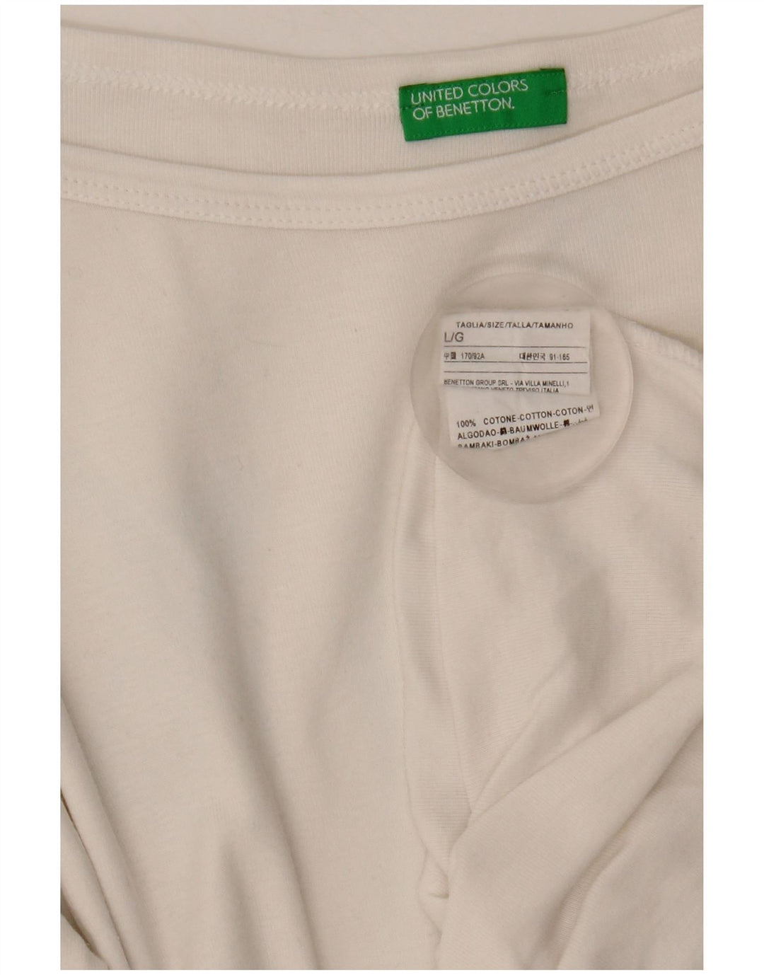 Benetton Top Mujer Manga 3/4 UK 44 Grande Algodón Blanco