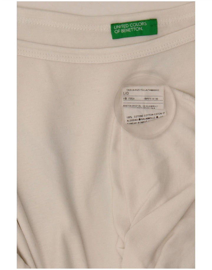 Benetton Top Mujer Manga 3/4 UK 44 Grande Algodón Blanco