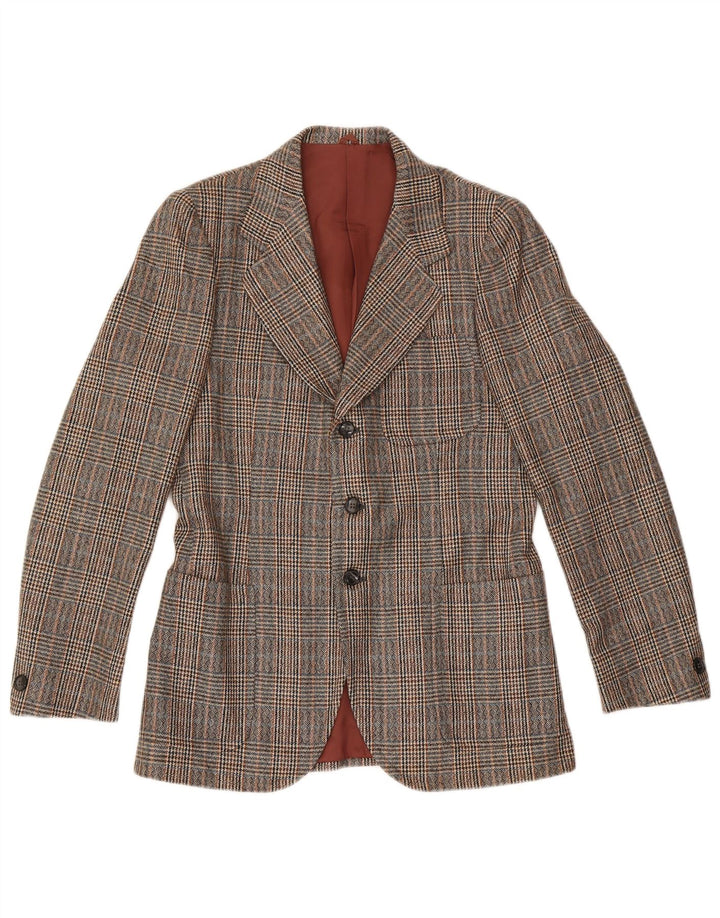 Vintage hombres 3 botones Blazer chaqueta IT 46 pequeño marrón Houndstooth